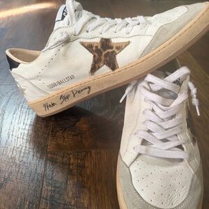 Golden Goose White Sneakers with Black Glitter Detail
